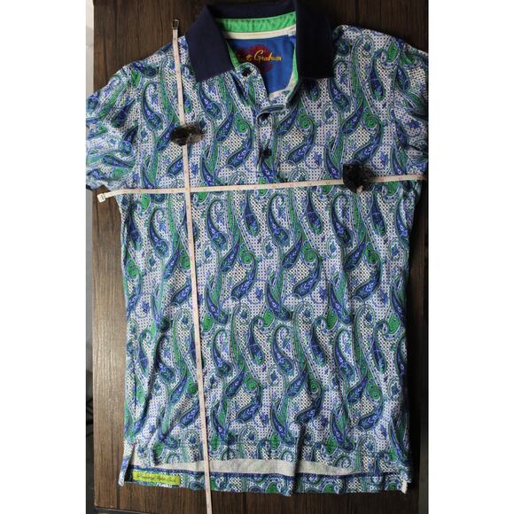 Robert Graham Polo Shirt Paisley Blue Green Classic Fit Luxury Men's XS - Picture 7 of 10